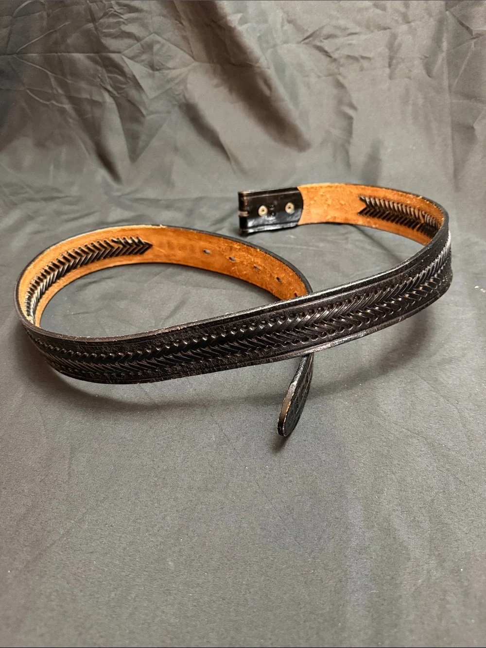 Vintage Black Braided Leather Men’s Belt 36